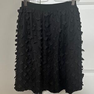 Black Textured Midi Skirt with Floral Appliqué